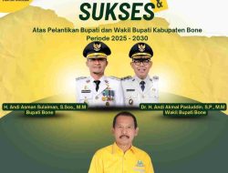 Banner Ucapan Selamat dan Sukses Ketua Komisi II DPRD Kabupaten Bone untuk Bupati Bone dan Wakil Bupati Bone