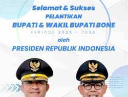 Banner Ucapan Selamat dan Sukses Perumda Air Minum Wae Manurung untuk Bupati Bone dan Wakil Bupati Bone