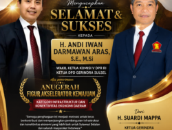 H. Suardi Mappa Ucapkan Selamat untuk Andi Iwan Aras Raih Anugerah Figur Akselerator Kemajuan