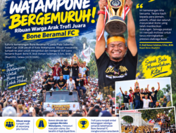 Watampone Bergemuruh! Ribuan Warga Arak Trofi Juara Bone Beramal FC